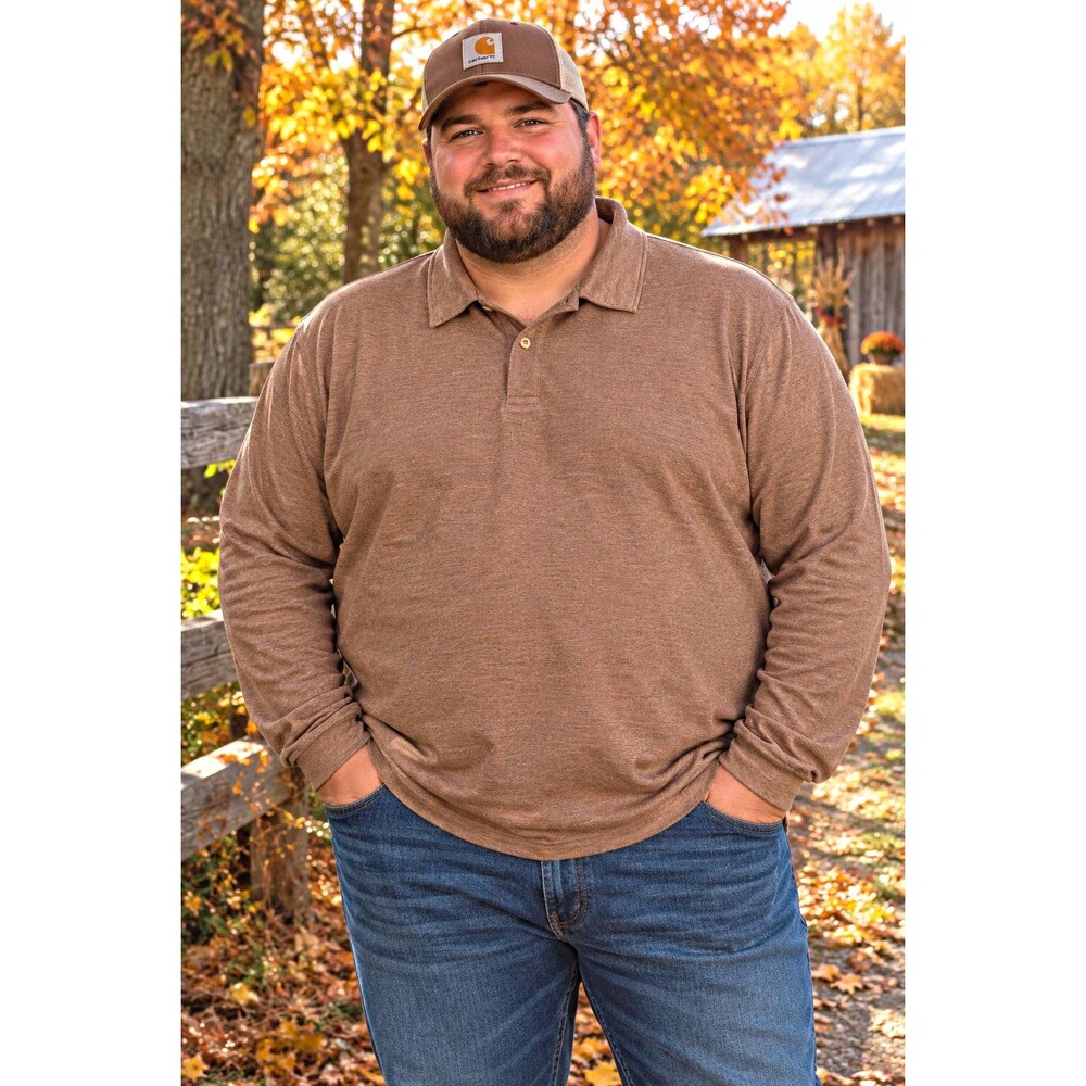 NWT Coofandy Men's Long Sleeve Polo Brown XXXL